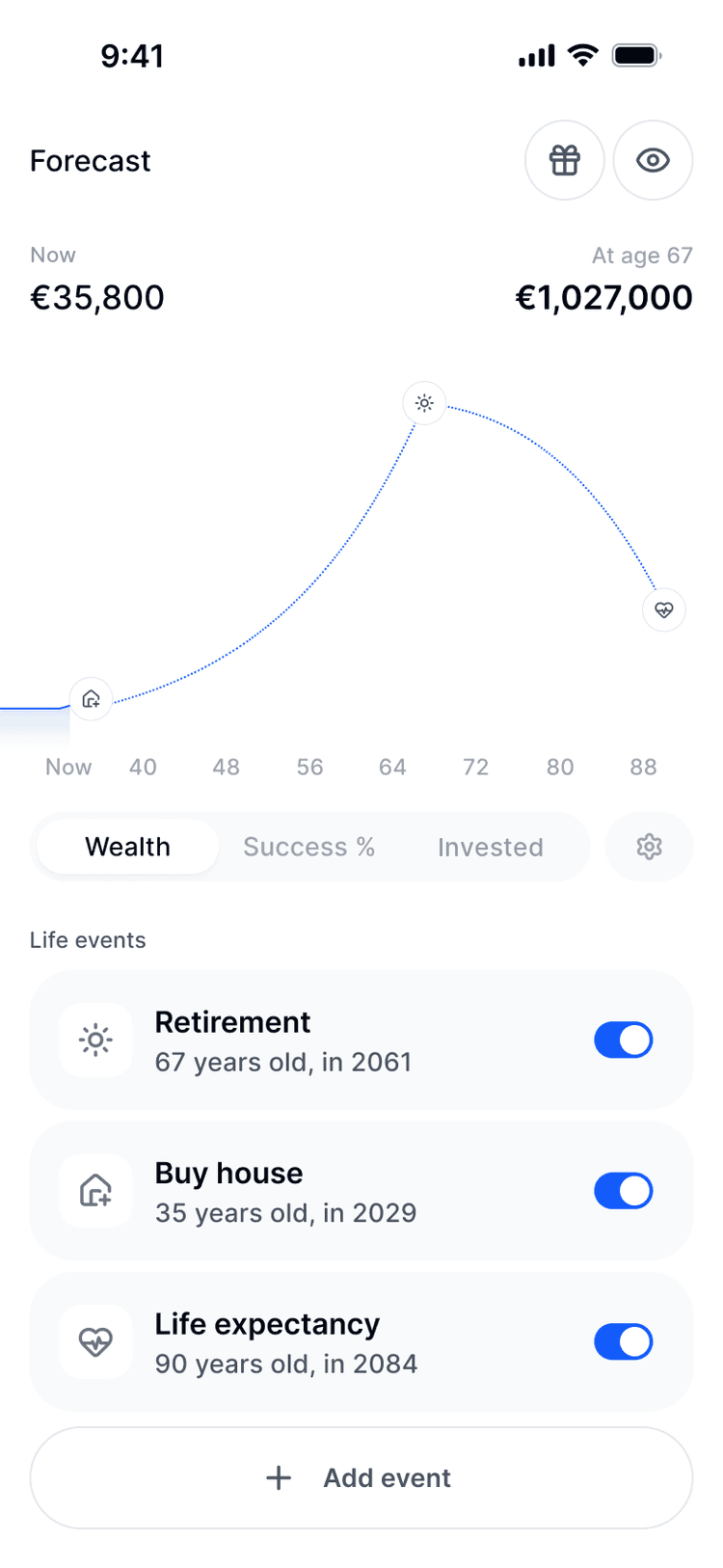 Stella on iPhone: your forecast to age 67, with your life events built in.